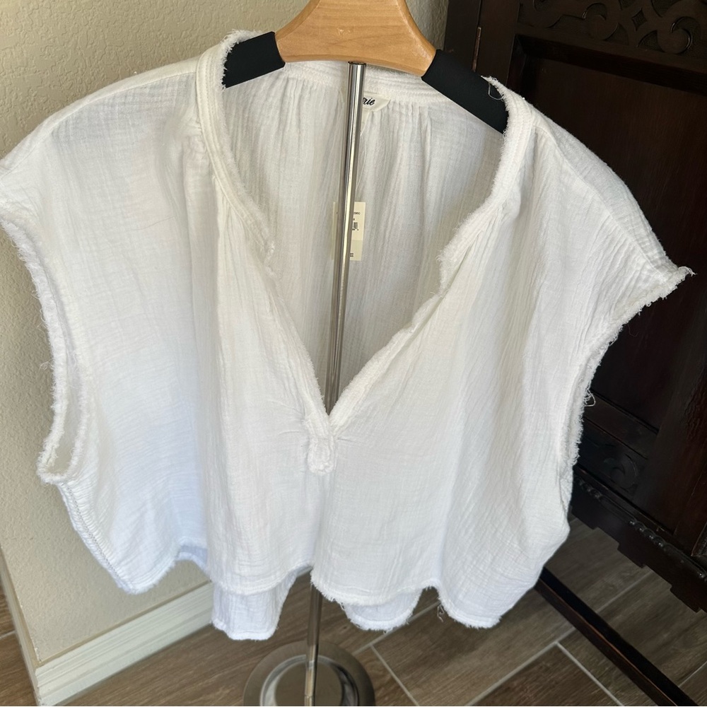 NWT Aerie Frayed Edge White Blouse 100% Cotton size XL